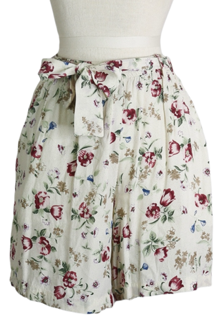 80s Gina Peters Cream Floral Shorts     M