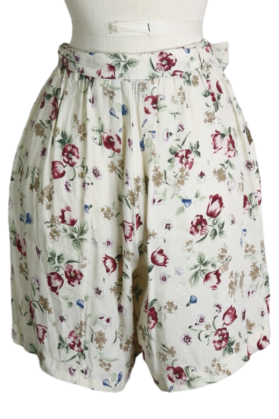 80s Gina Peters Cream Floral Shorts     M