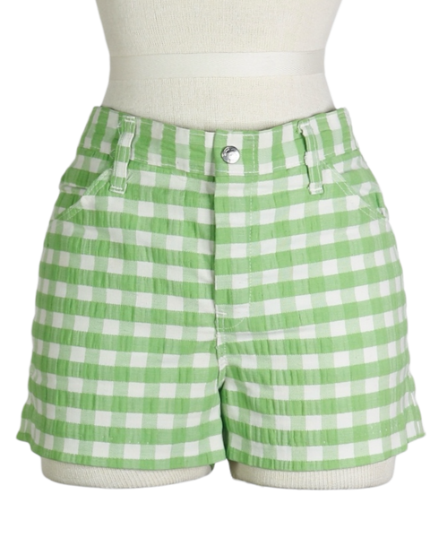 70s Green Gingham Shorts      w32