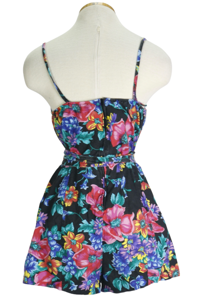 80s Catalina Black Floral Playsuit     w28