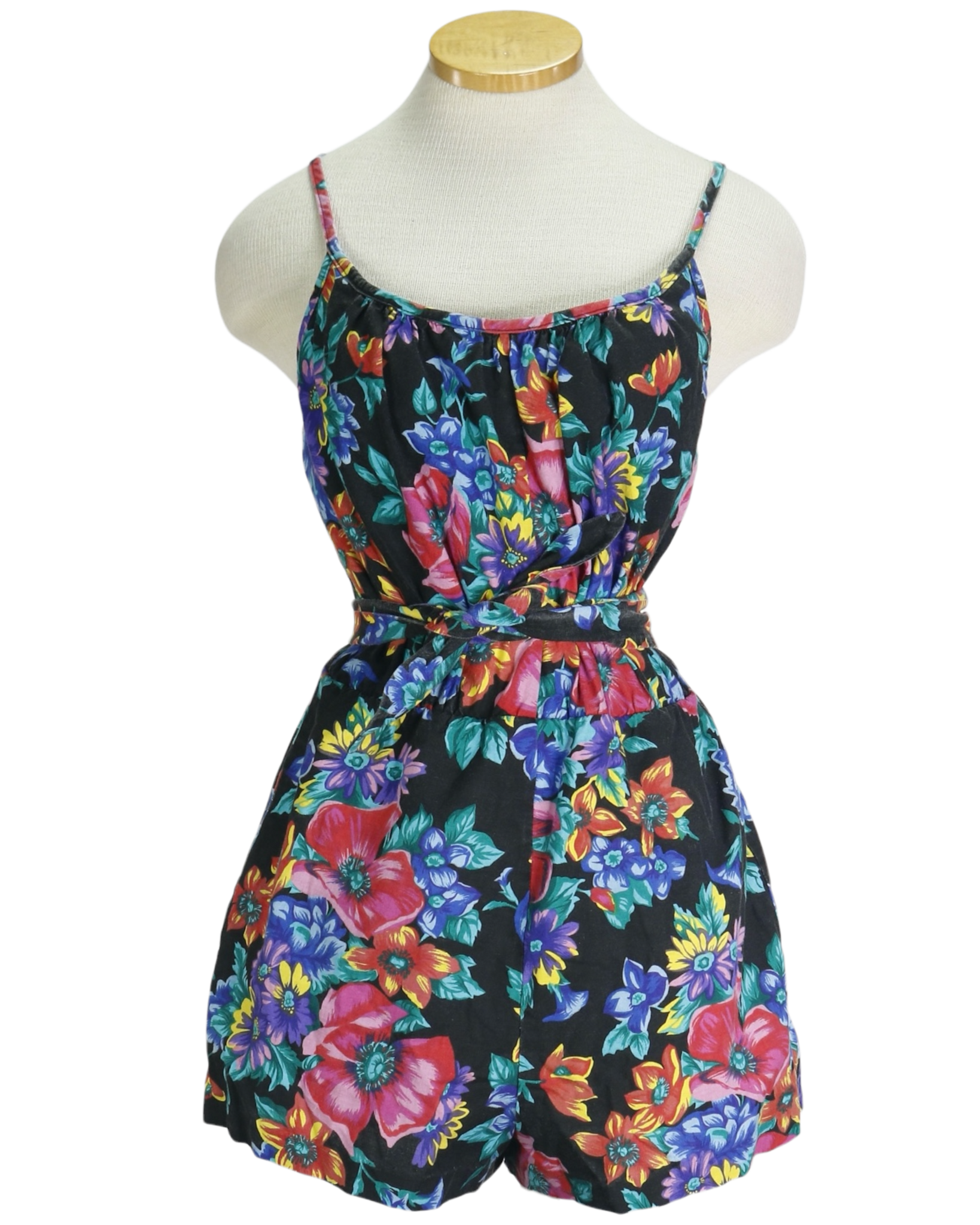 80s Catalina Black Floral Playsuit     w28