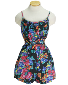 80s Catalina Black Floral Playsuit     w28