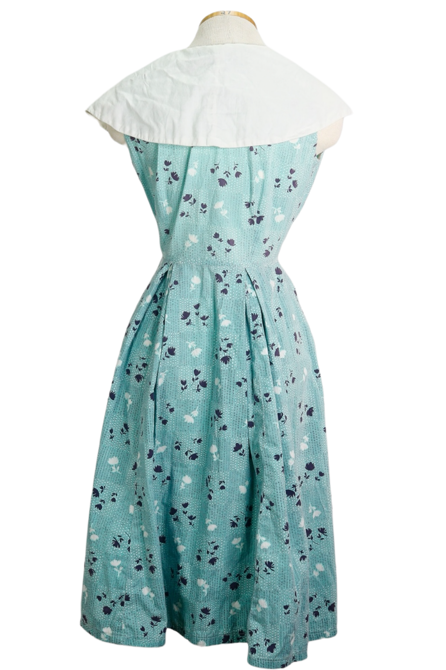 50s Handmade Blue Calico Dress     w32