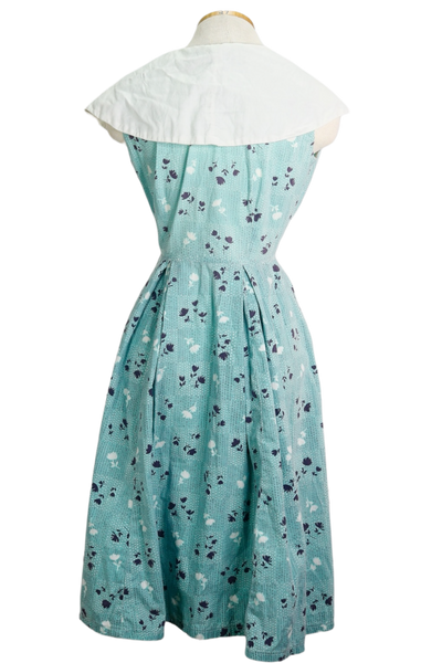 50s Handmade Blue Calico Dress     w32