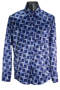 90s BCE Blue Geo Print Club Shirt           M