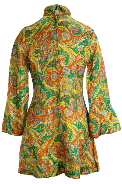 60s Psychedelic Pussybow Mod Dress      w32