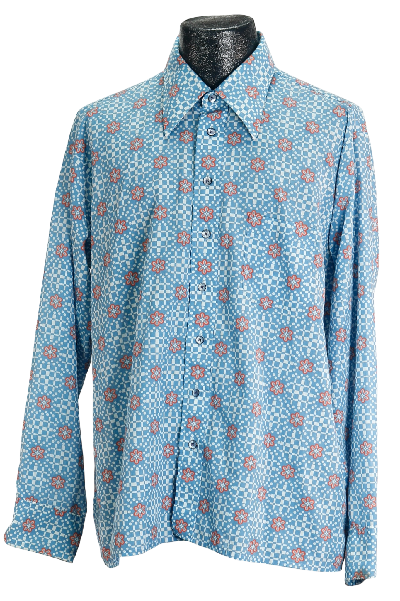 70s Arrow Blue Floral Button-Up         XL