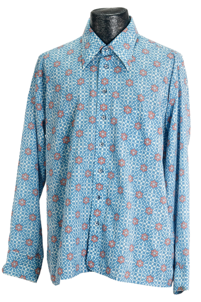 70s Arrow Blue Floral Button-Up         XL