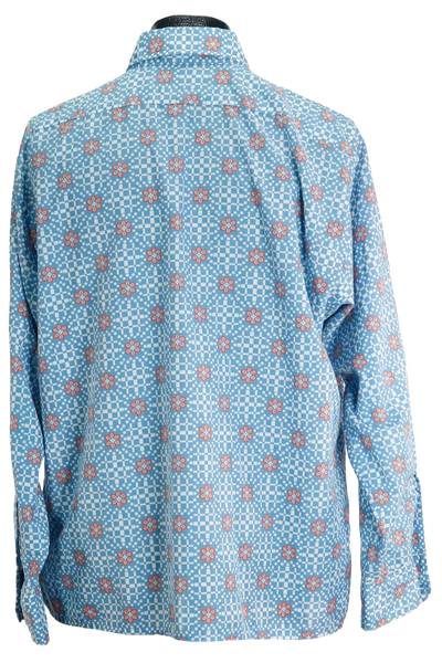 70s Arrow Blue Floral Button-Up         XL