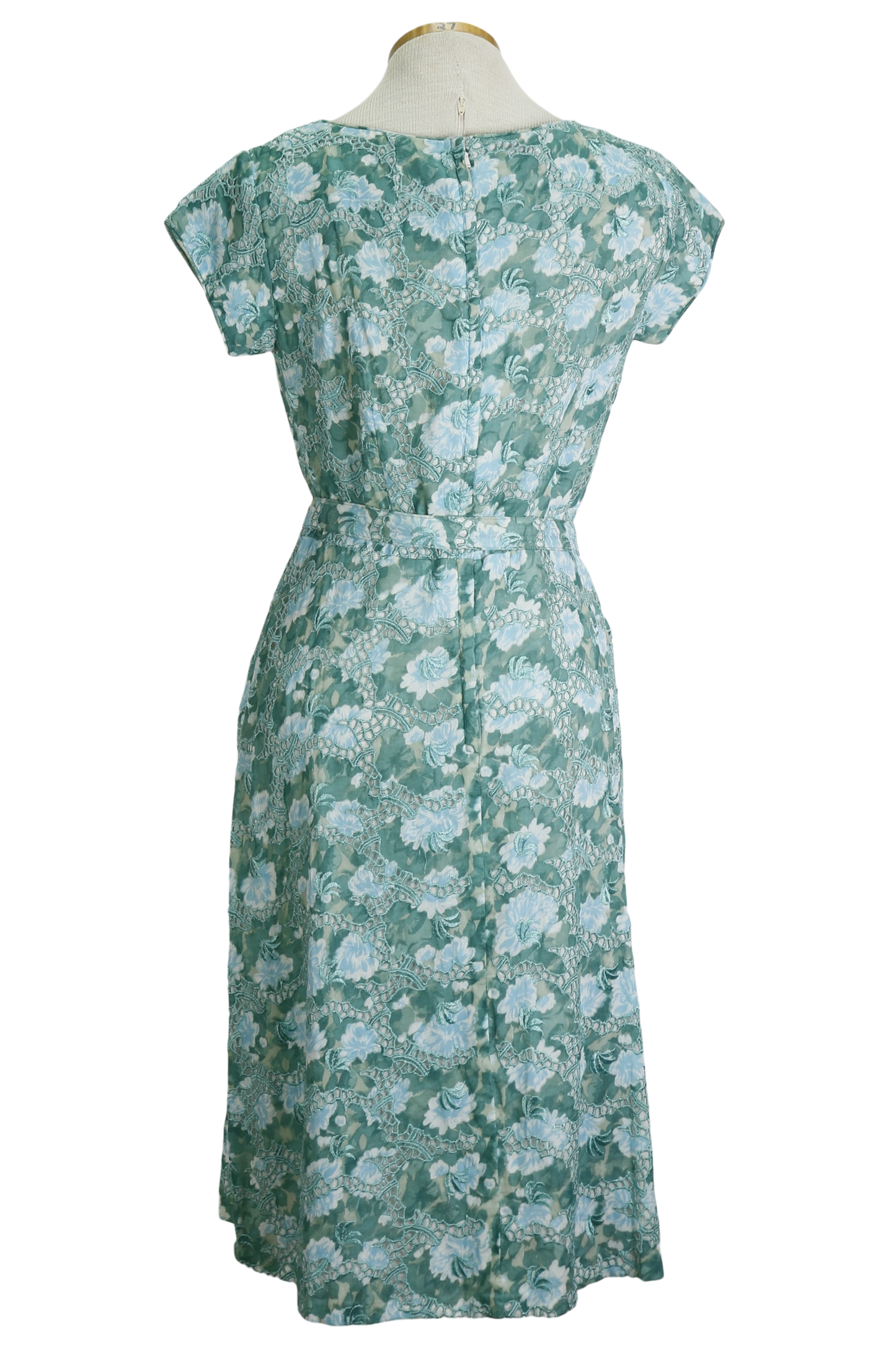 60s Sidney Kramer Blues Eyelet Dress with Belt      w32