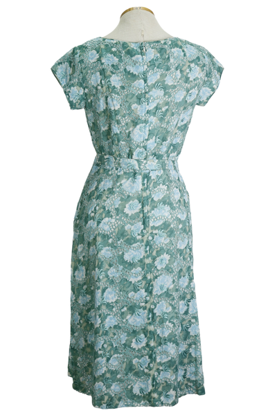 60s Sidney Kramer Blues Eyelet Dress w/ Belt      w30