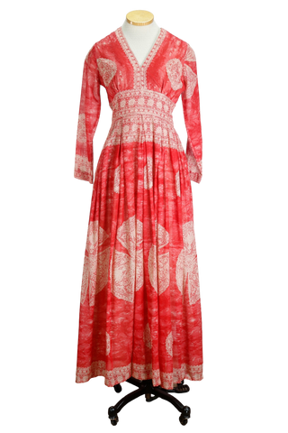 70s Avalon Red Paisley Boho Maxi Dress     w29