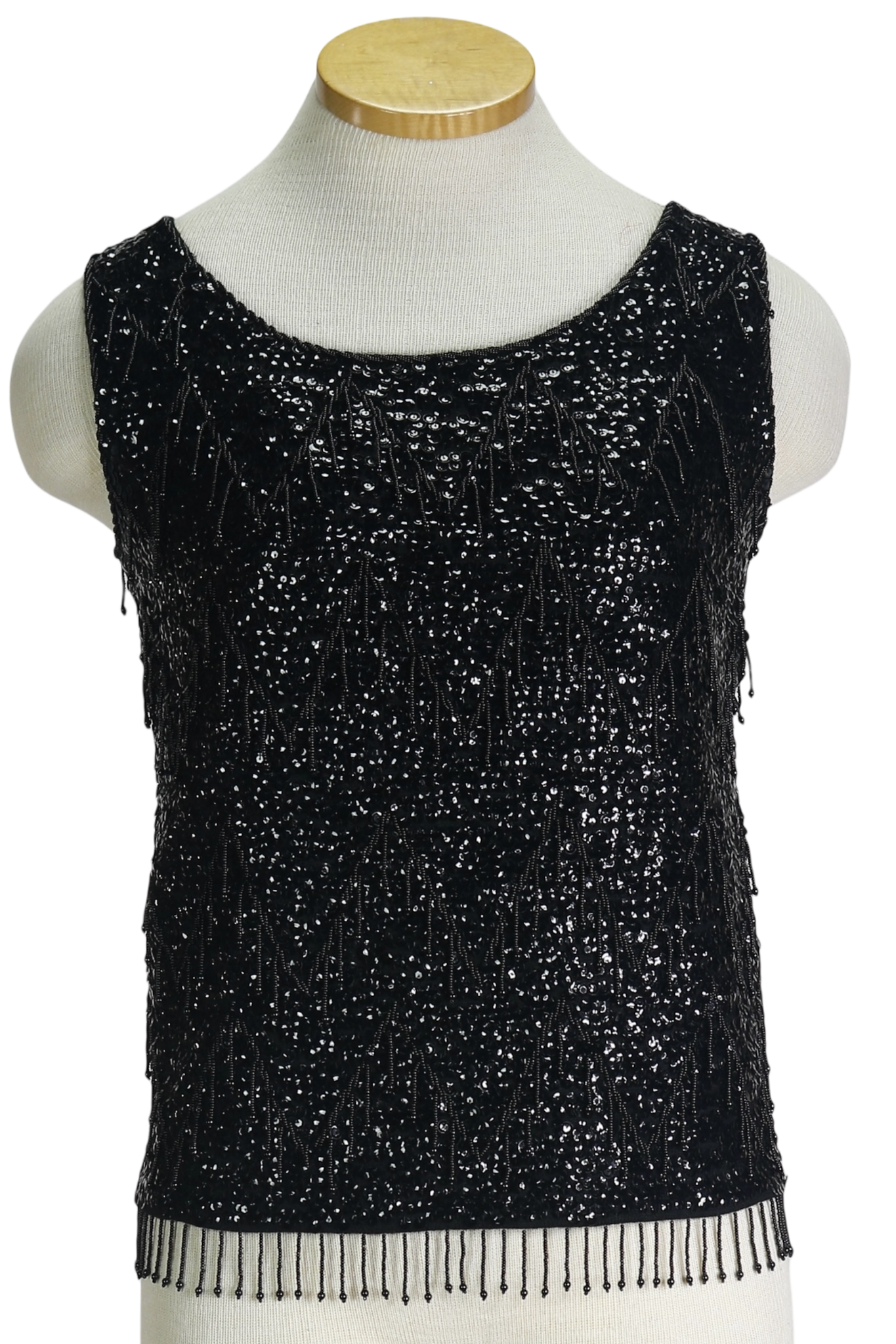 70s Black Sequin Knit Sleeveless Top      M