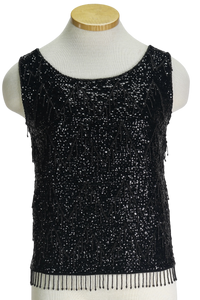 70s Black Sequin Knit Sleeveless Top      M