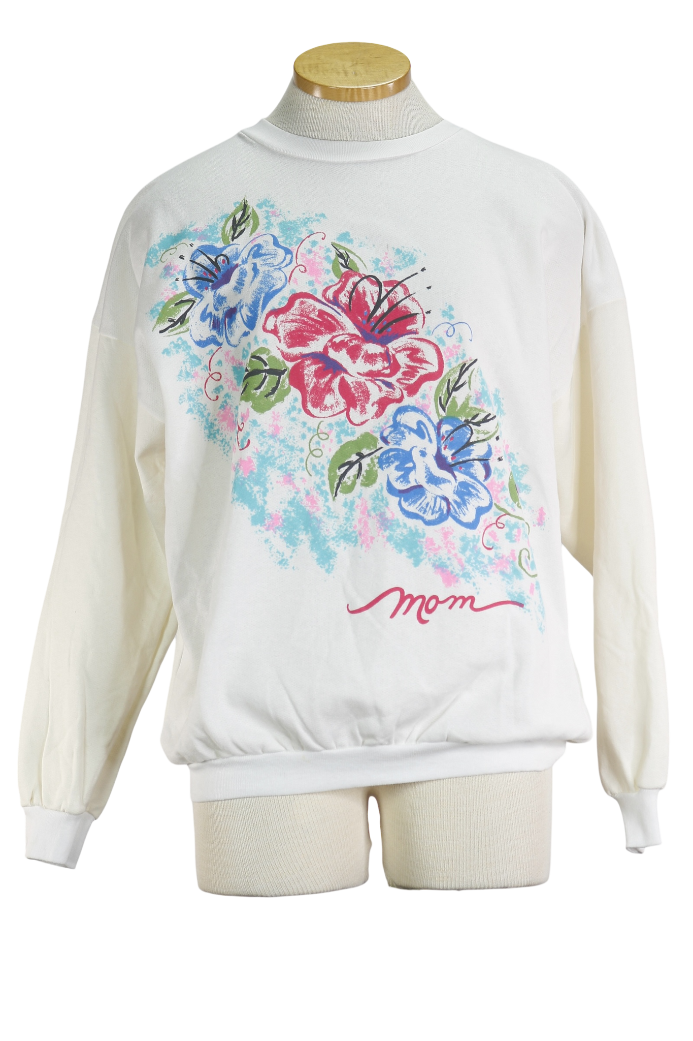 90s Avon White Floral Mom Swtshrt     M/L