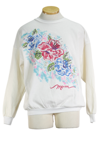 90s Avon White Floral Mom Swtshrt     M/L