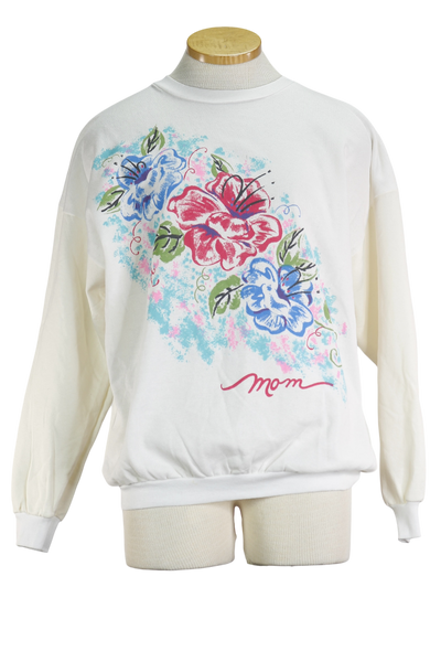 90s Avon White Floral Mom Swtshrt     M/L