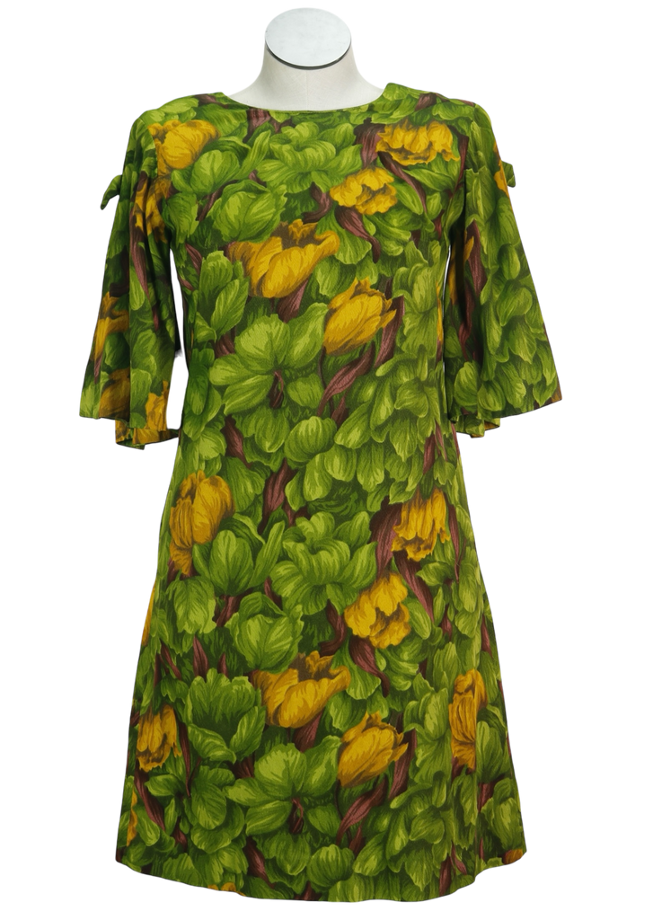 60s Green/Yllw Floral Mini Dress M 60s Green/Yllw Floral Mini Dress M