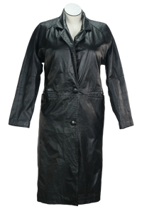 90s Cayenne Black Leather Trench Coat       M