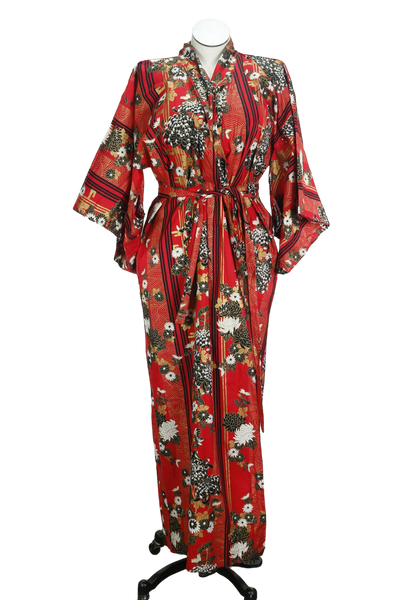 80s Japanese Red Printed Robe      w51