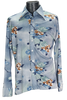 70s Blue Floral Disco Shirt      M