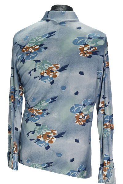 70s Blue Floral Disco Shirt      M