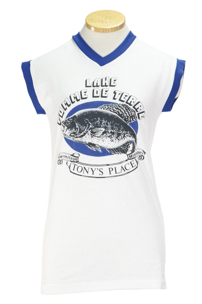 80s Wht/Blue Lake Pomme Fish Tee   S