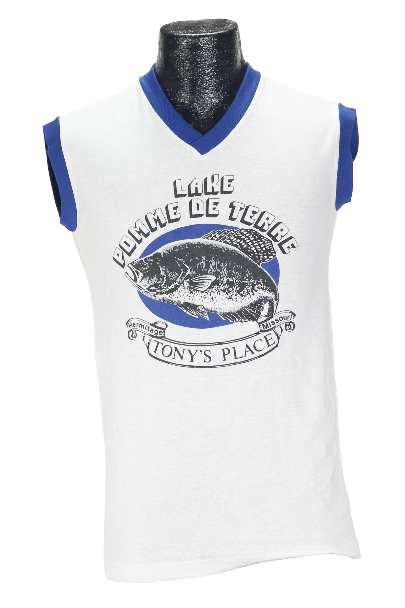 80s Wht/Blue Lake Pomme Fish Tee   S