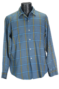 60s Archdale Blue & Gold Plaid Shirt         M