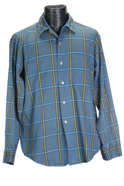 60s Archdale Blue & Gold Plaid Shirt         M