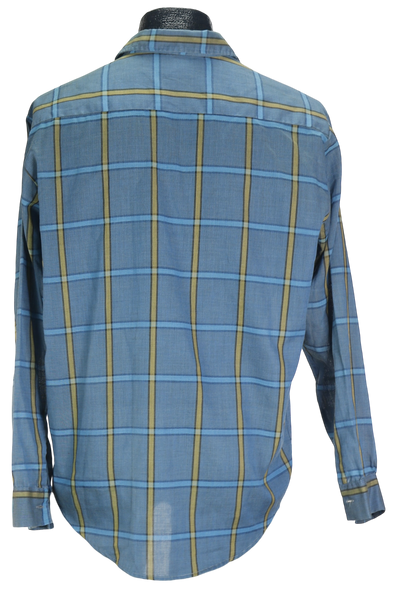 60s Archdale Blue & Gold Plaid Shirt         M