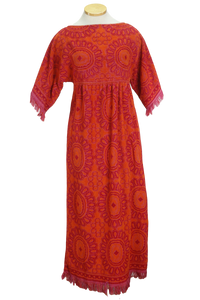 70s Terry Cloth Orng/Rd Paisley Dress       S