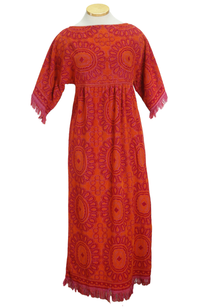 70s Terry Cloth Orng/Rd Paisley Dress       S