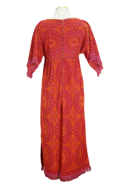 70s Terry Cloth Orng/Rd Paisley Dress       S