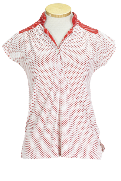 70s Red Polka Dot Contrast Top    S