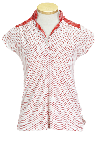 70s Red Polka Dot Contrast Top    S