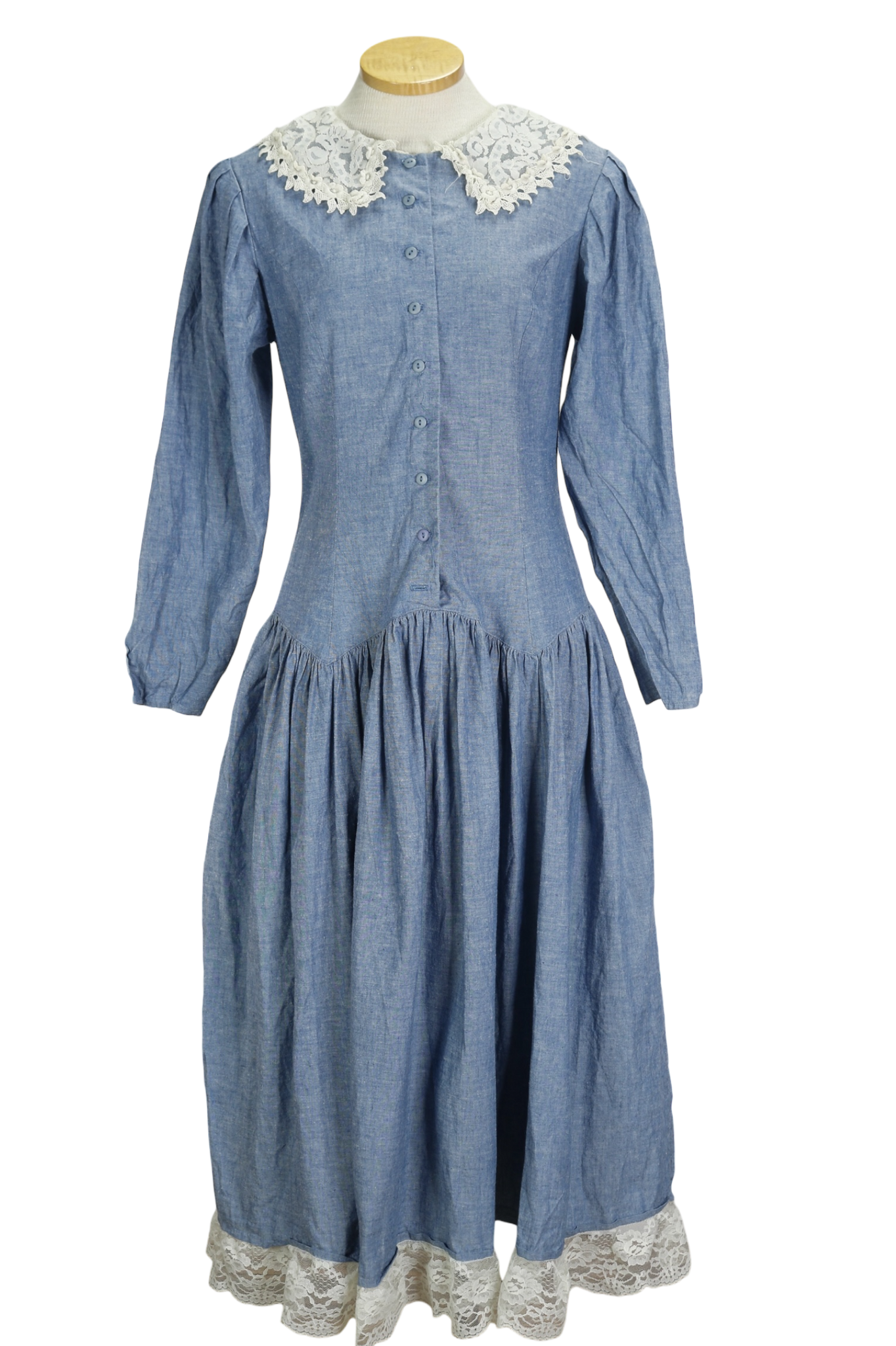 80s Gunne Sax Denim & Lace Dress      w31