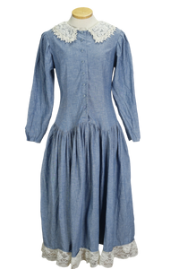 80s Gunne Sax Denim & Lace Dress      w31