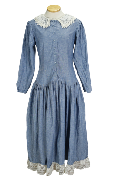 80s Gunne Sax Denim & Lace Dress      w31