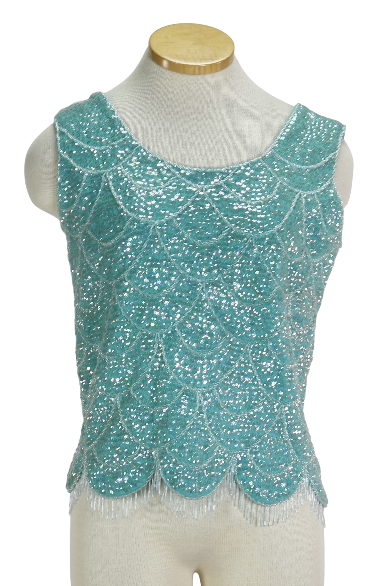 60s Aqua Sequin Wool Tank Top     M