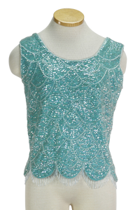 60s Aqua Sequin Wool Tank Top     M