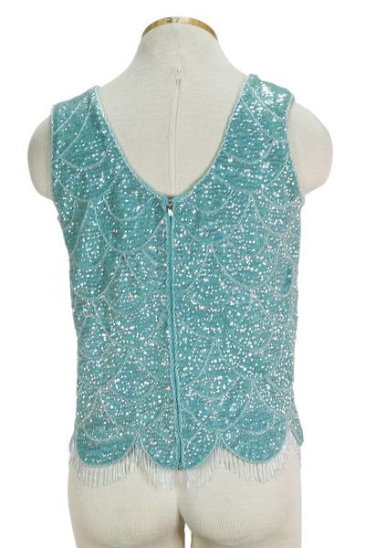 60s Aqua Sequin Wool Tank Top     M