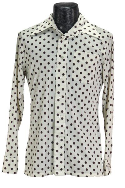 70s Career Club Whte/Brown Polka Disco Shirt       M