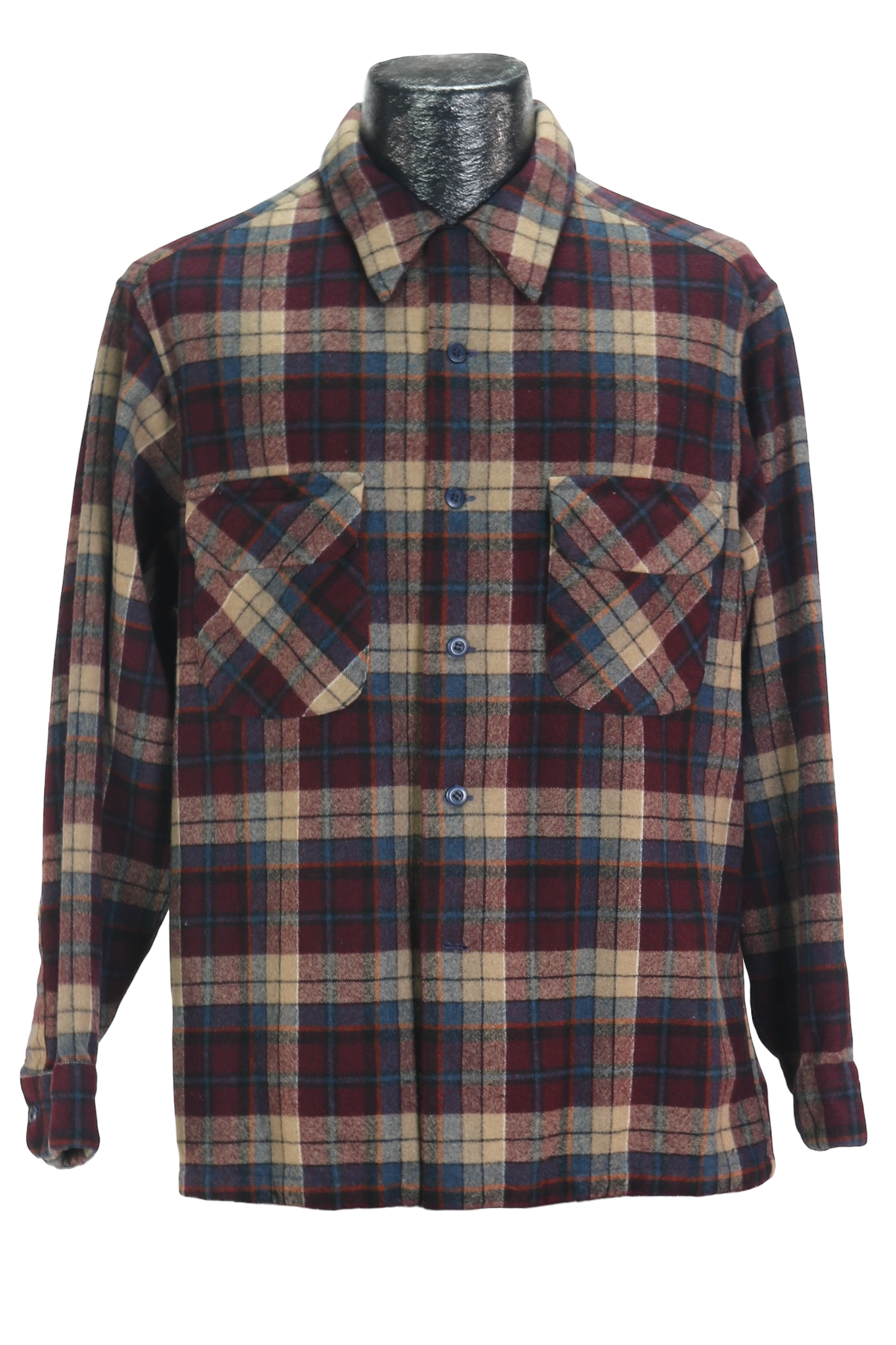 60s Pendleton Wine/Tan/Blue Loop Collar Shirt      L