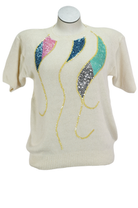 80s Diana Marco Ivory & Sequin Sweater            L