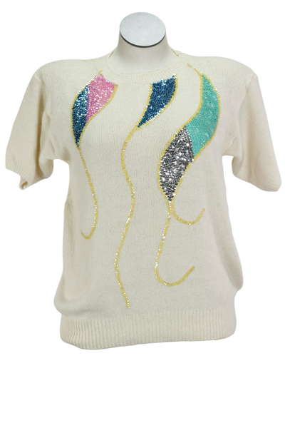 80s Diana Marco Ivory & Sequin Sweater            L