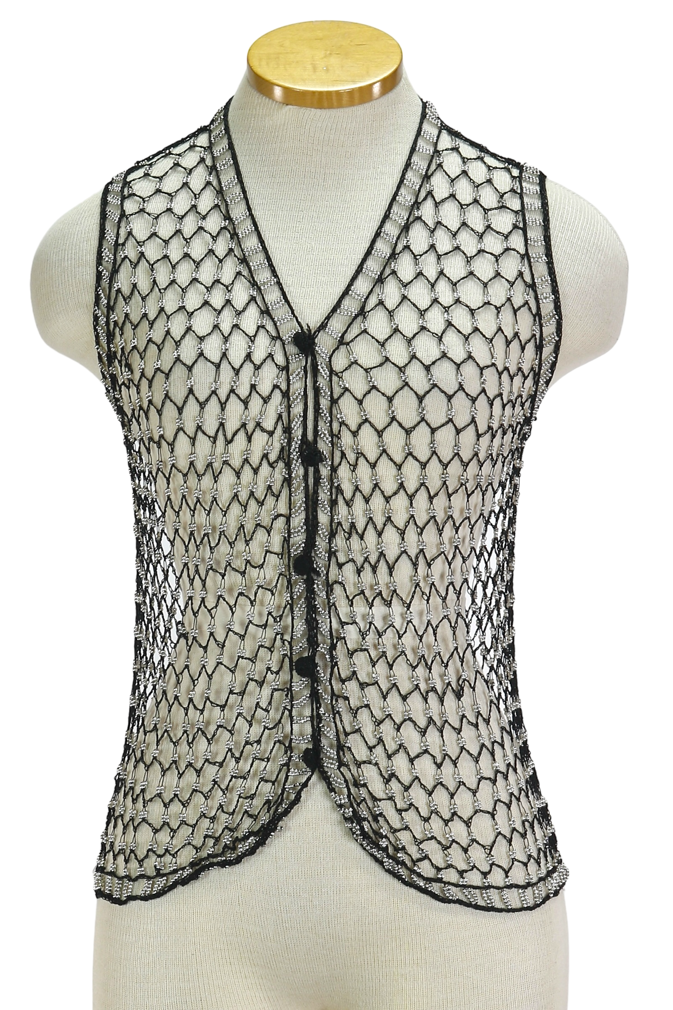 Y2K Silver/Blk Beaded Net Top       M