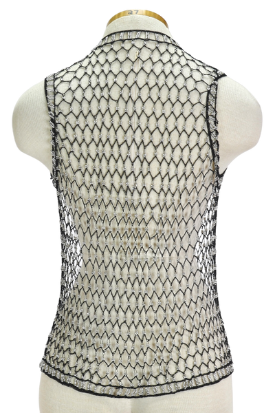 Y2K Silver/Blk Beaded Net Top       M