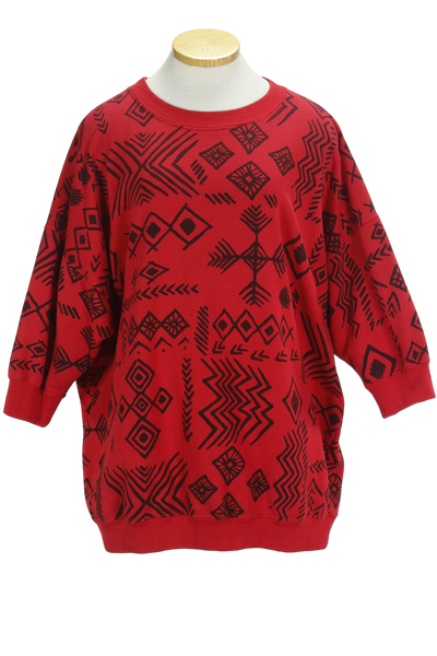 90s Red Tribal Tunic Sweatshirt          L