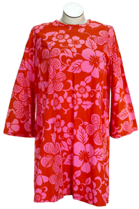 60s Orange/Pink Tropical Mod Dress      L